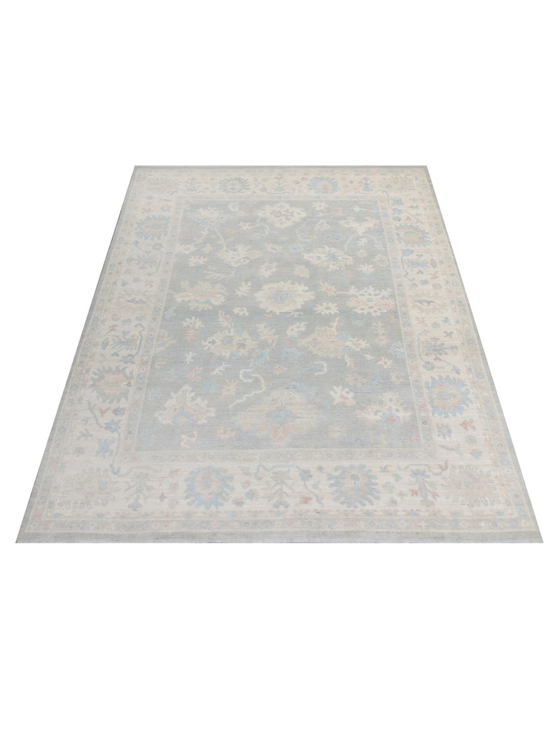 Pacific Ushak Wool Weft 43372 Lt.Grey Ivory Transitional Hand Knotted Rug