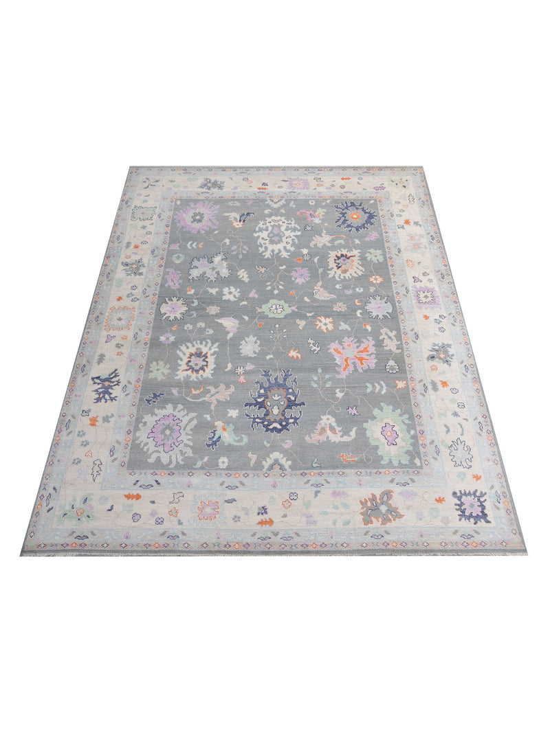 Pacific Ushak Wool Weft 43373 Grey Beige Transitional Hand Knotted Rug
