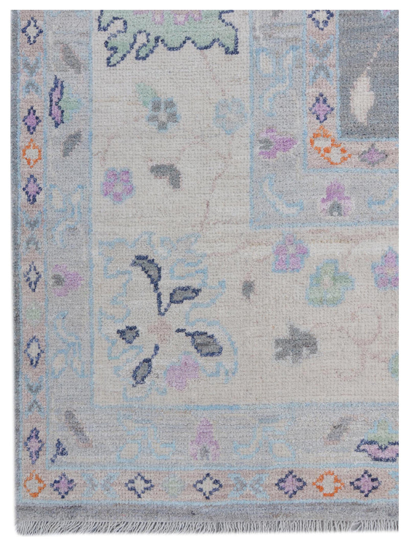 Pacific Ushak Wool Weft 43373 Grey Beige Transitional Hand Knotted Rug