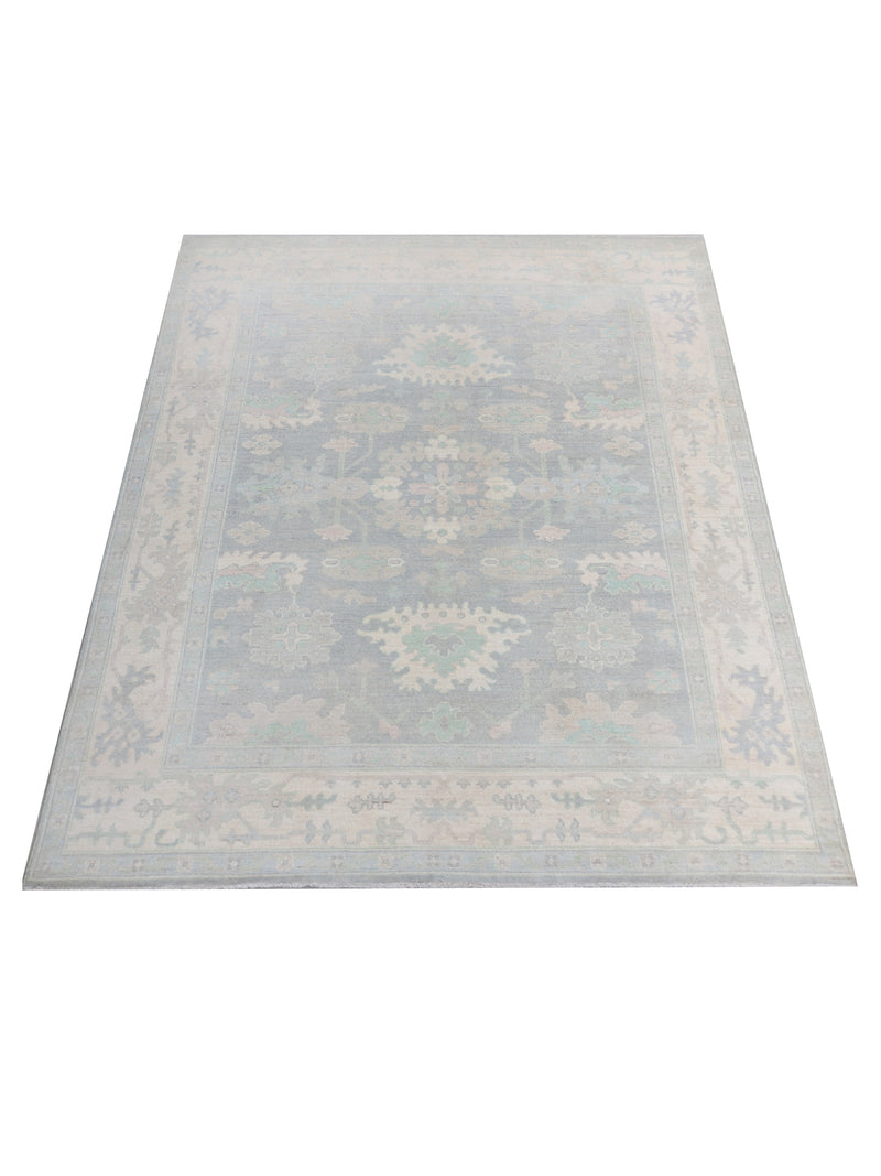Pacific Ushak Wool Weft 43380 Grey Beige Transitional Hand Knotted Rug