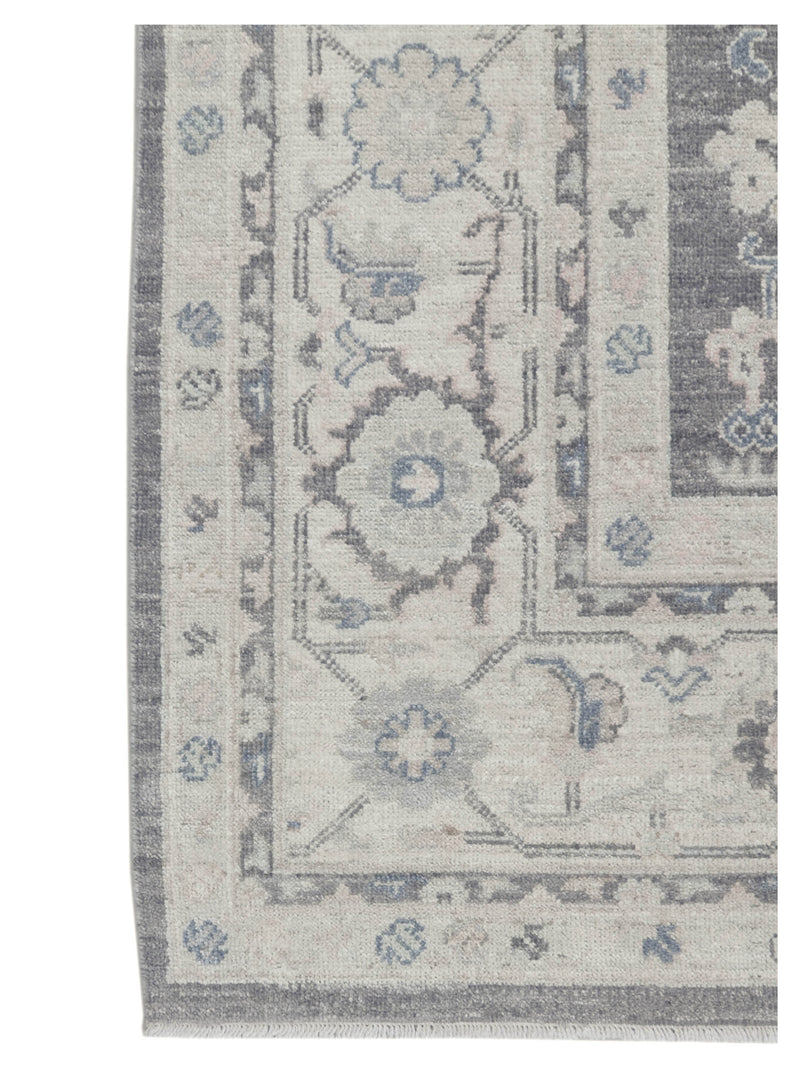 Pacific Ushak Wool Weft 43401 Grey Ivory Transitional Hand Knotted Rug