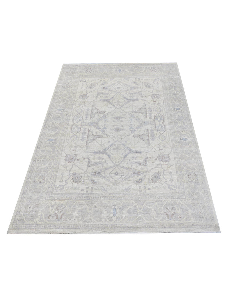 Pacific Ushak Wool Weft 43403 Ivory Ivory Transitional Hand Knotted Rug