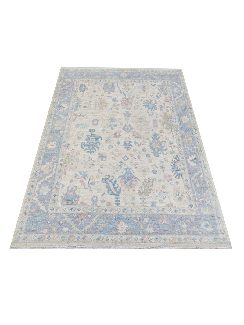 Pacific Ushak Wool Weft 43405 Ivory Grey Transitional Hand Knotted Rug