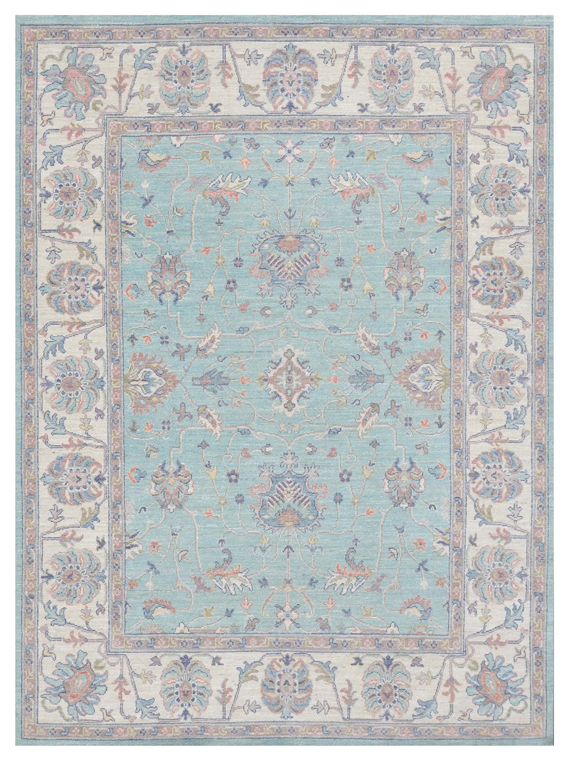 Pacific Ushak Wool Weft Green Ivory Transitional