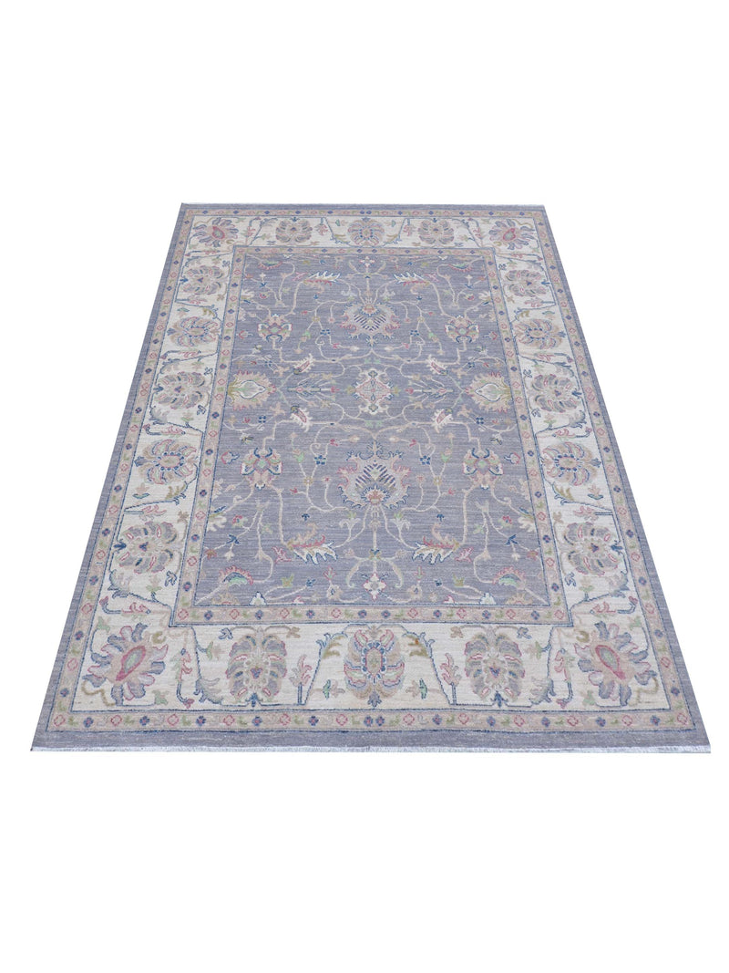 Pacific Ushak Wool Weft 43409 Grey Ivory Transitional Hand Knotted Rug