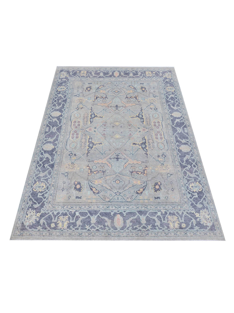 Pacific Ushak Wool Weft 43410 Ivory Grey Transitional Hand Knotted Rug