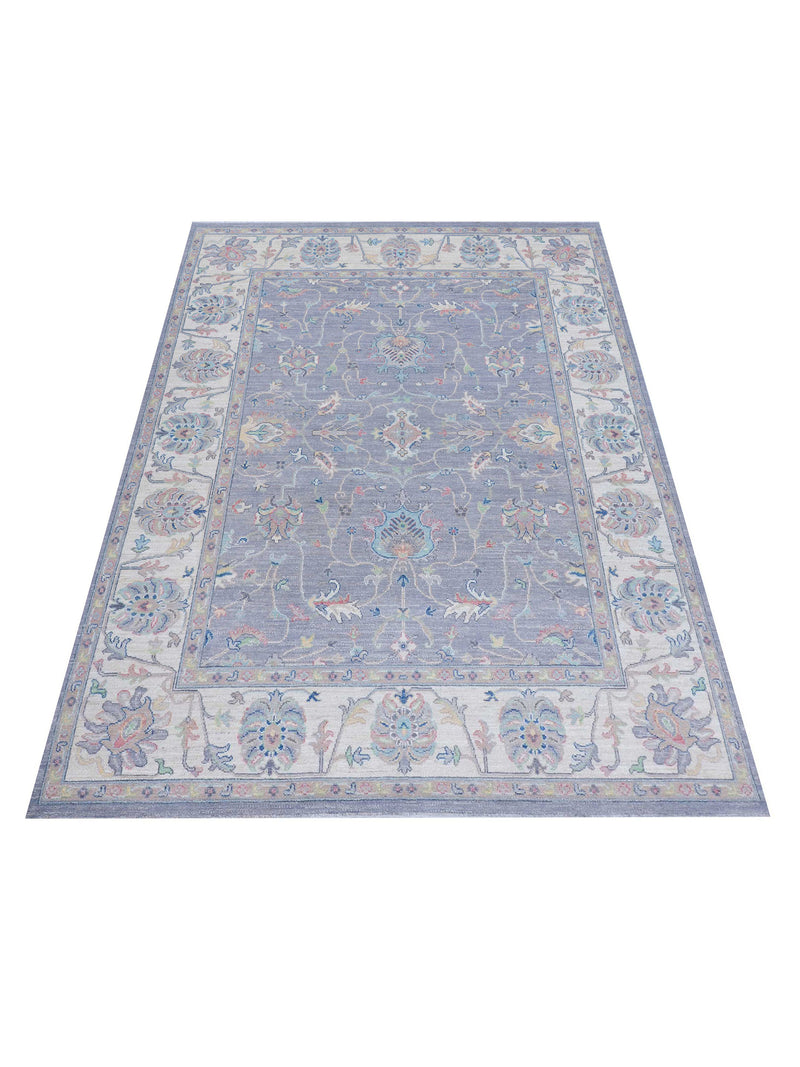 Pacific Ushak Wool Weft 43411 Grey Ivory Transitional Hand Knotted Rug