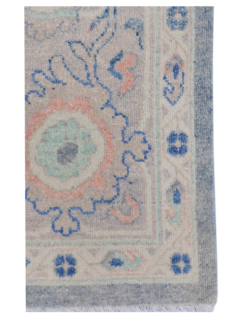 Pacific Ushak Wool Weft 43416 Grey Sky Blue Transitional Hand Knotted Rug