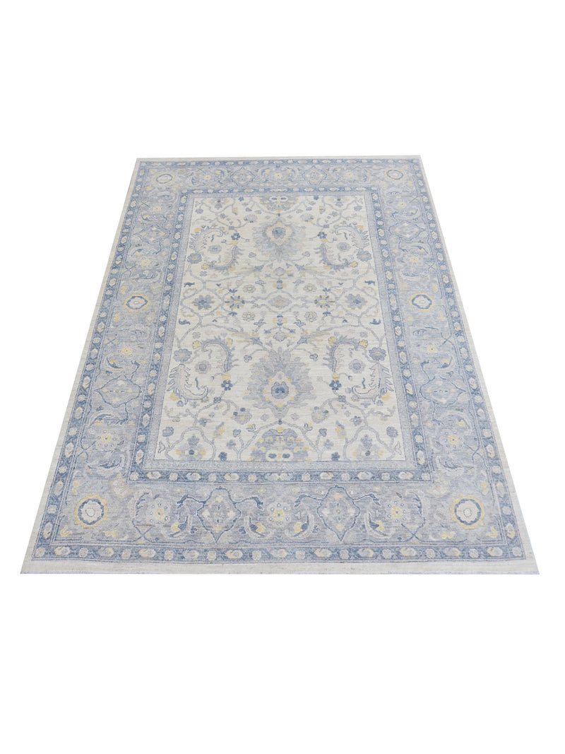 Pacific Ushak Wool Weft 43417 Ivory White Transitional Hand Knotted Rug