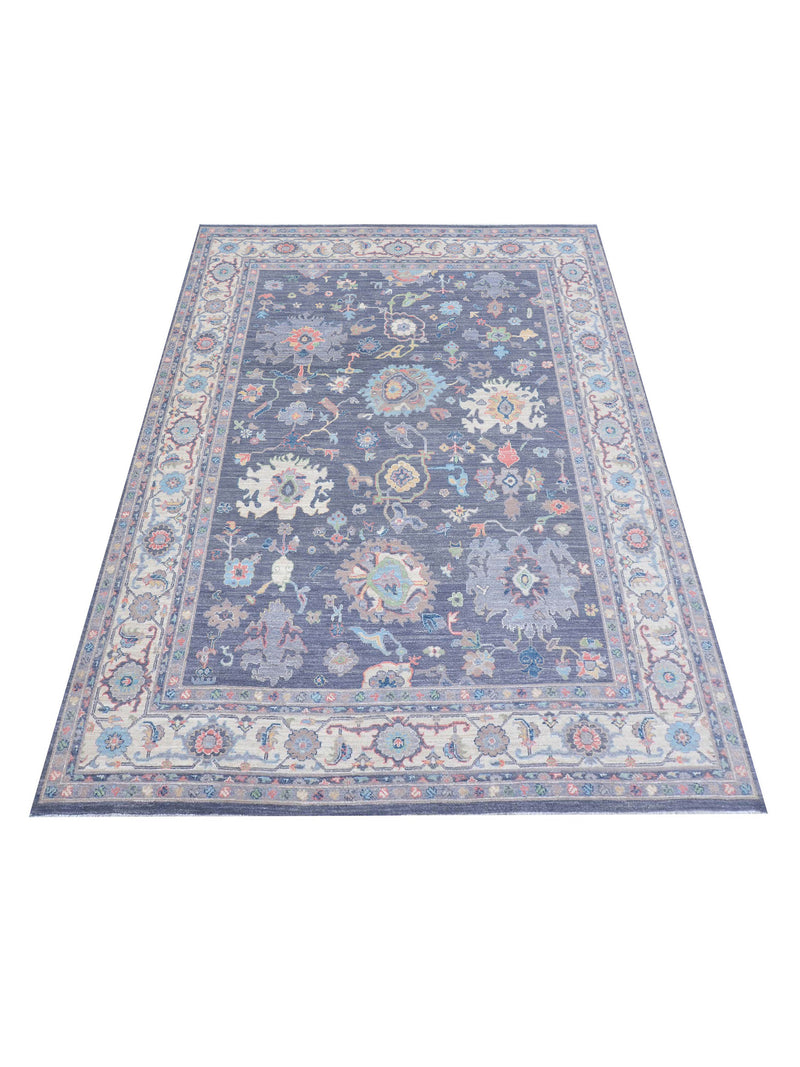 Pacific Ushak Wool Weft 43420 Grey Ivory Transitional Hand Knotted Rug