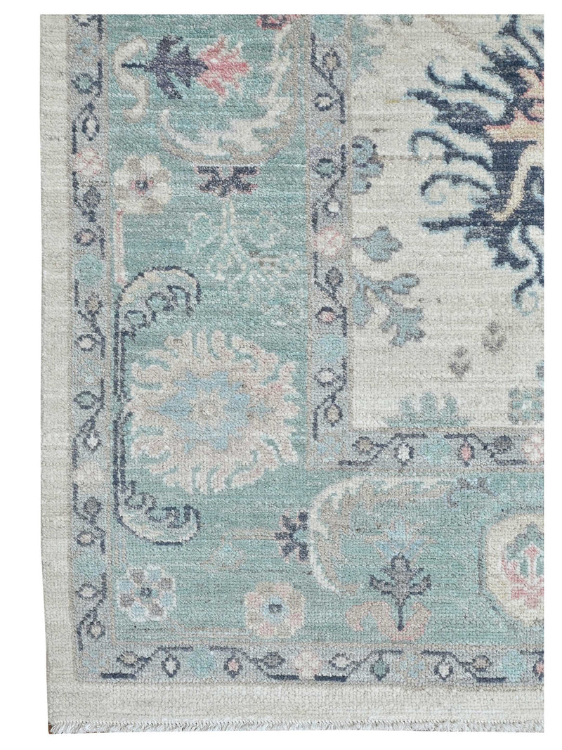Pacific Ushak Wool Weft 43636 Ivory Sea Green Transitional Hand Knotted Rug
