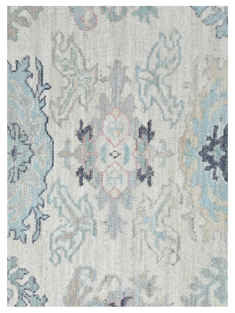 Pacific Ushak Wool Weft 43636 Ivory Sea Green Transitional Hand Knotted Rug