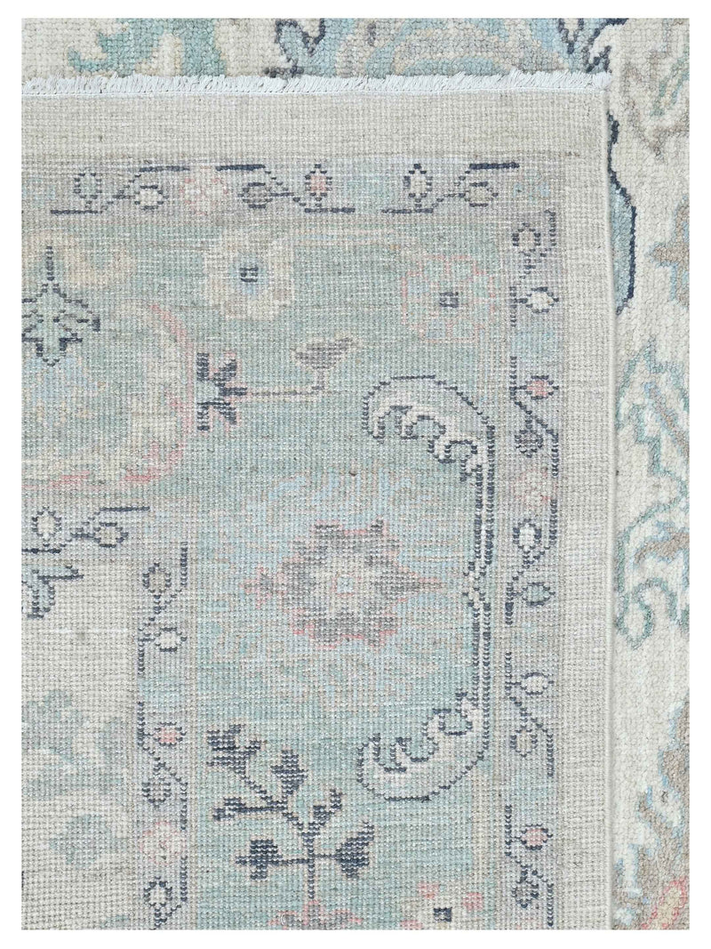 Pacific Ushak Wool Weft 43636 Ivory Sea Green Transitional Hand Knotted Rug