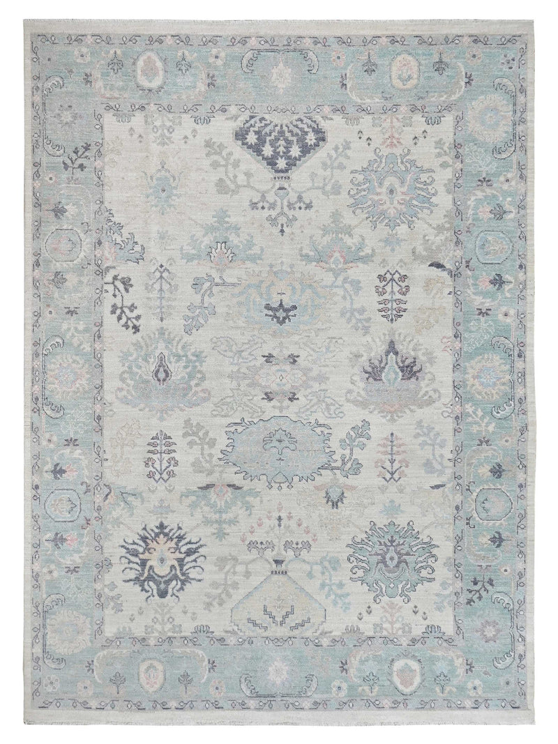 Pacific Ushak Wool Weft Ivory Sea Green Transitional
