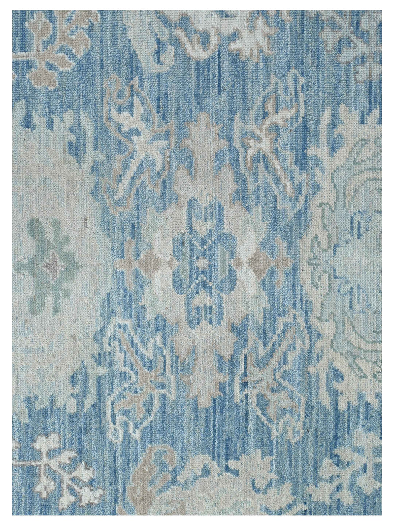 Pacific Ushak Wool Weft 43637 Blue Ivory Transitional Hand Knotted Rug