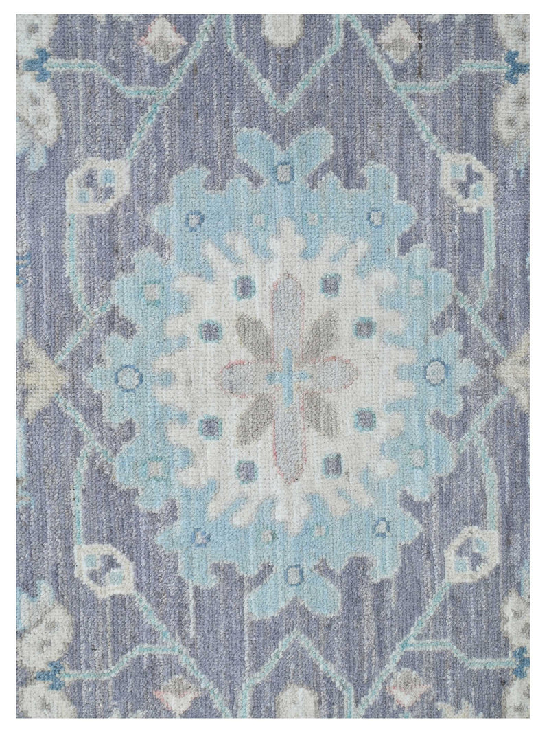 Pacific Ushak Wool Weft 43640 D.Grey Ivory Transitional Hand Knotted Rug