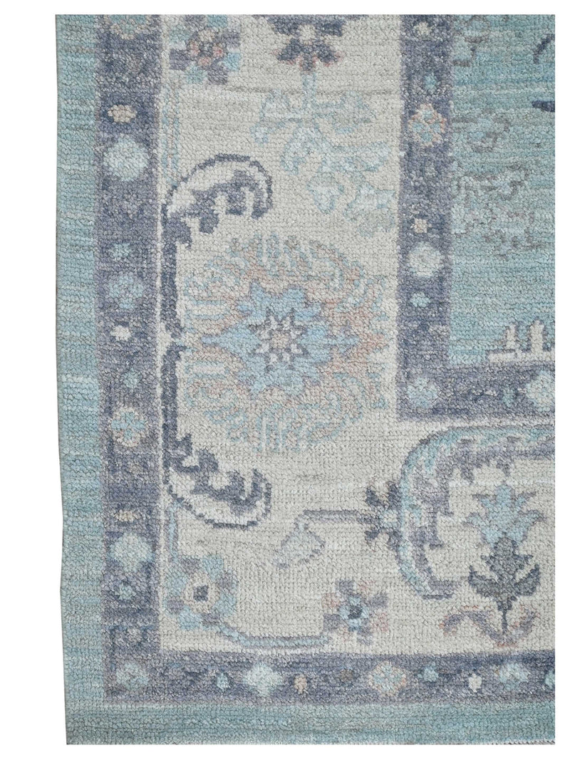 Pacific Ushak Wool Weft 43641 Lt.Green Ivory Transitional Hand Knotted Rug