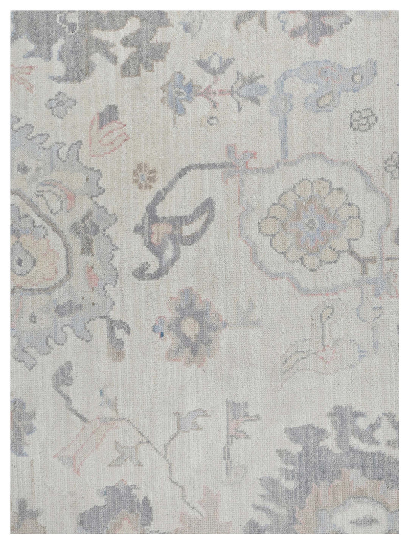 Pacific Ushak Wool Weft 43646 Ivory Lt.Grey Transitional Hand Knotted Rug
