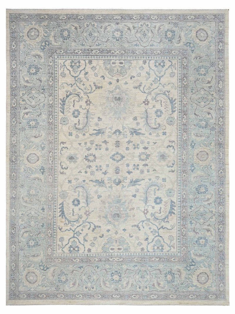 Pacific Ushak Wool Weft Ivory Sky Blue Transitional