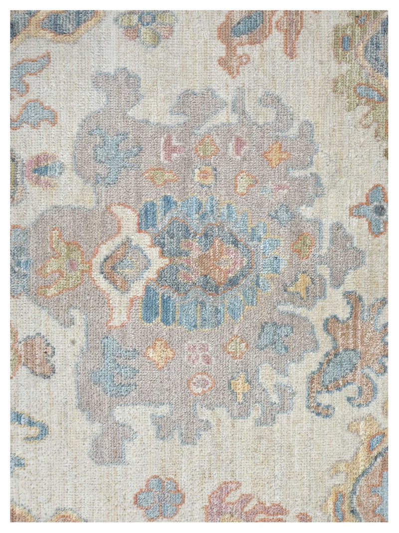 Pacific Ushak Wool Weft 43652 Ivory Peach Transitional Hand Knotted Rug