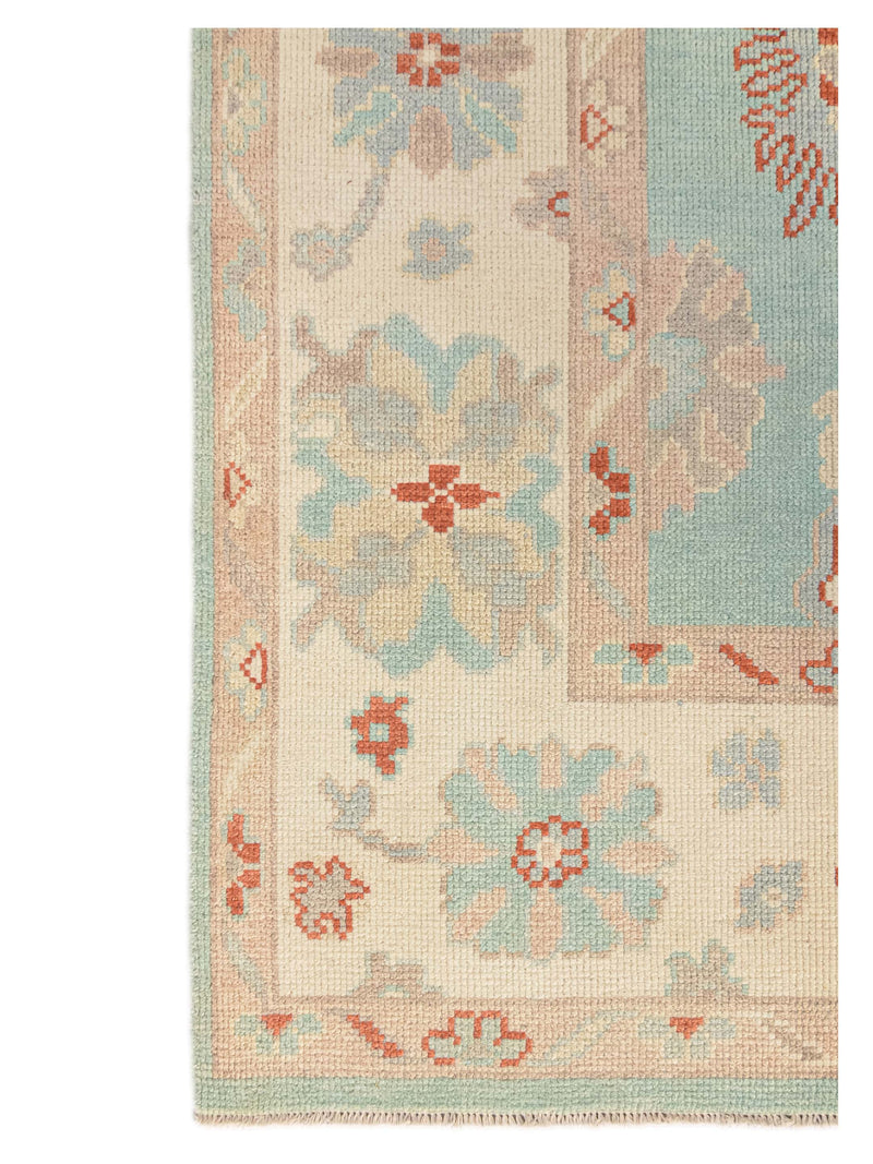 Pacific Ushak 43695 Teal Ivory Transitional Hand Knotted Rug