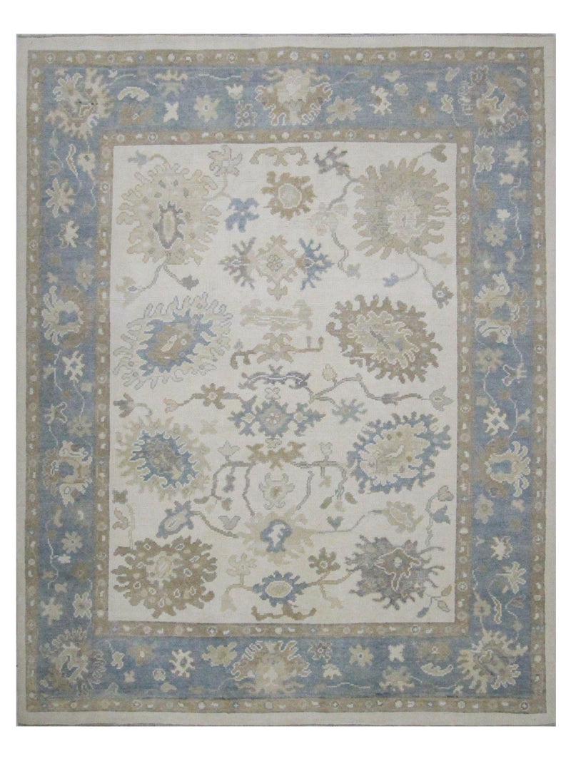 Pacific Ushak 43696 Ivory Sky Blue Transitional Hand Knotted Rug