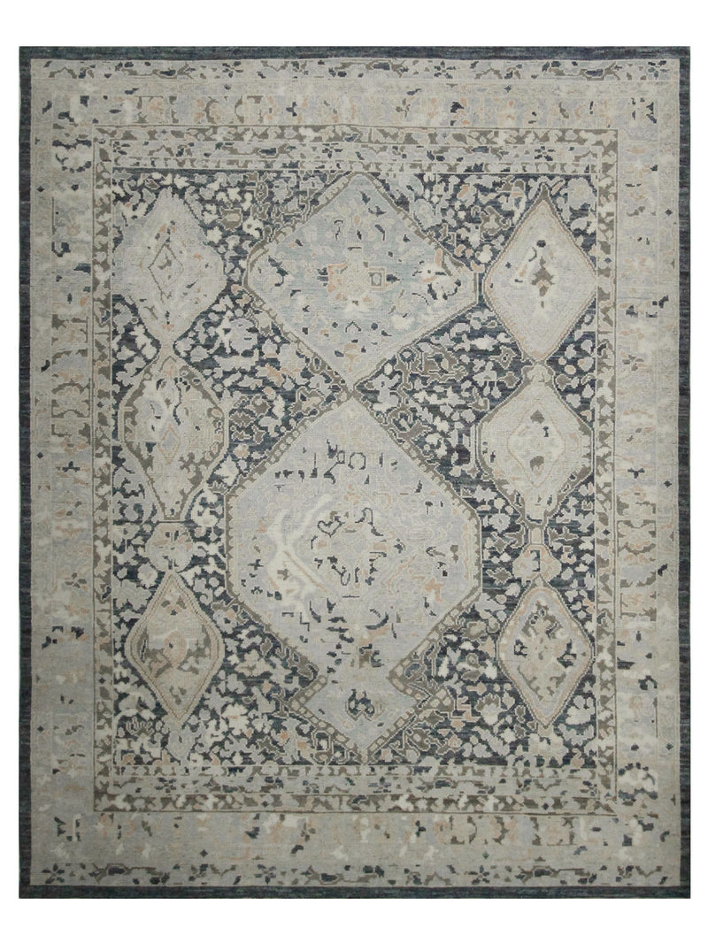 Pacific Ushak 43705 Navy Sky Blue Transitional Hand Knotted Rug