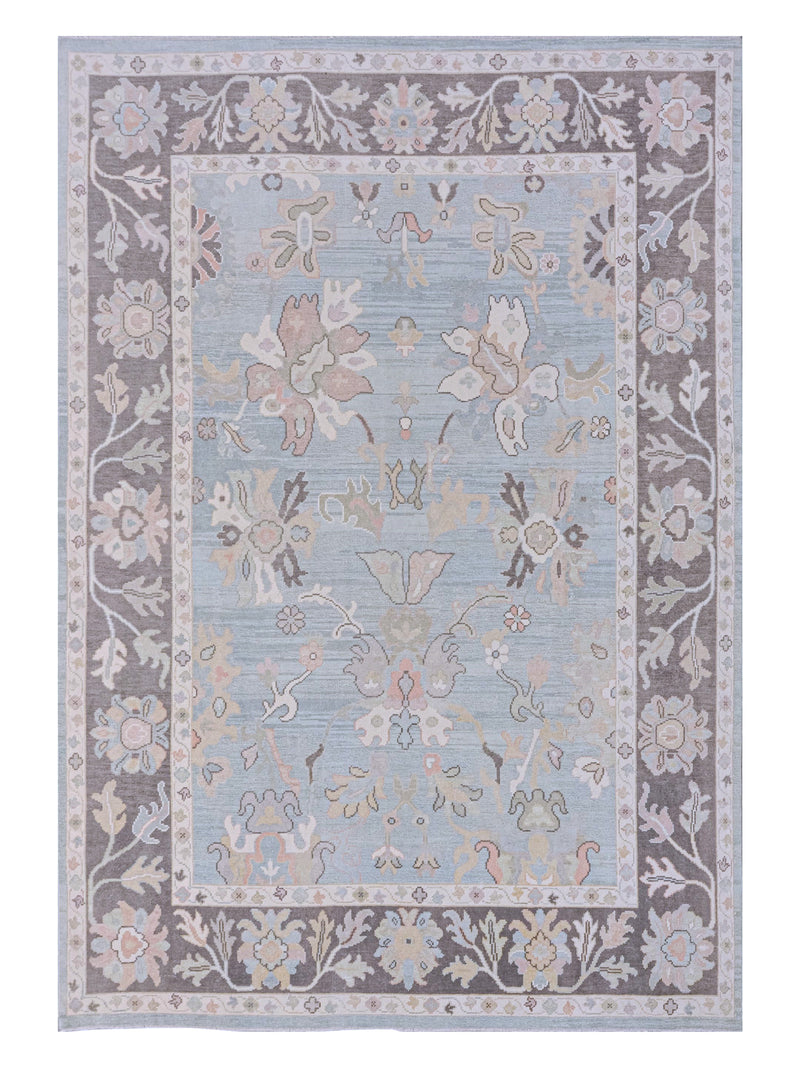 Pacific Ushak 43720 Sky Blue Charcoal Transitional Hand Knotted Rug