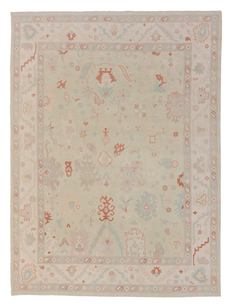 Pacific Ushak 43728 Sea Green Ivory Transitional Hand Knotted Rug
