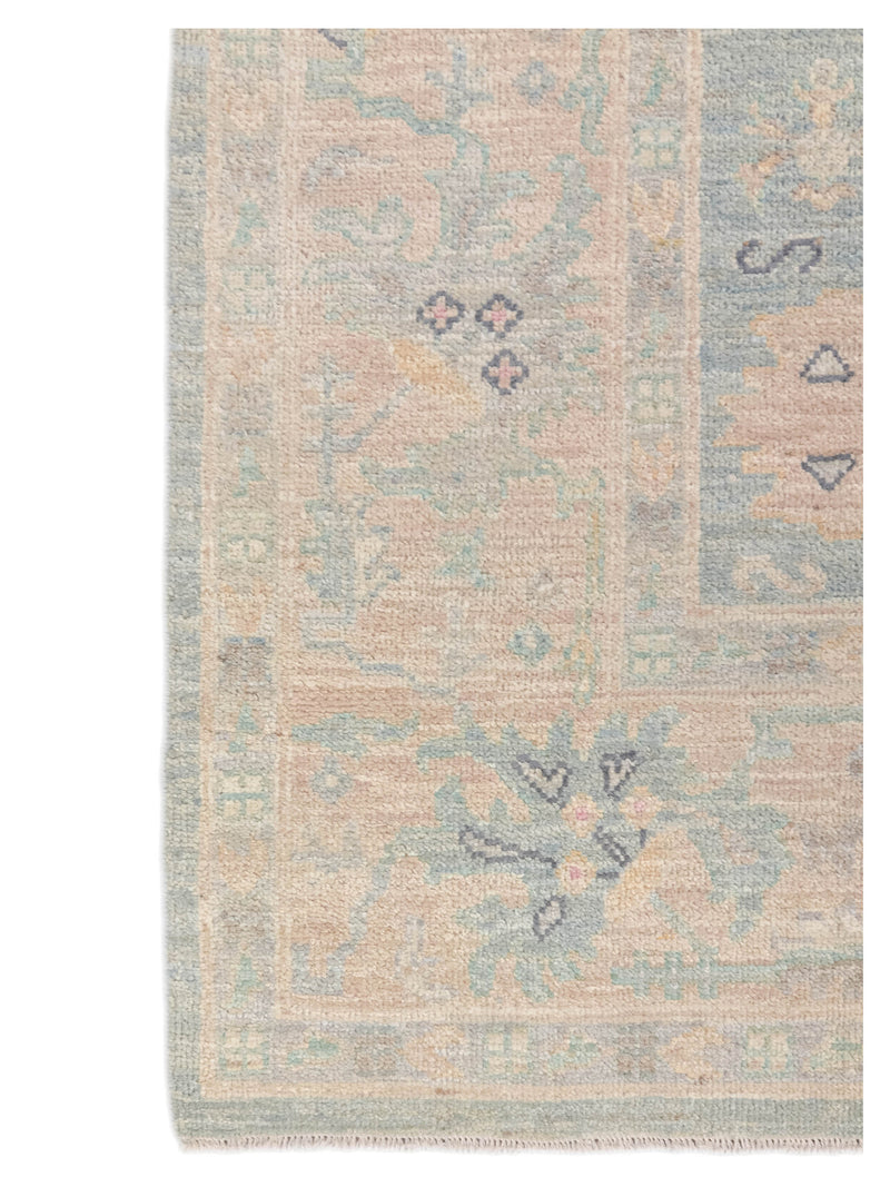 Pacific Ushak Wool Weft 43735 Sky Blue Beige Transitional Hand Knotted Rug