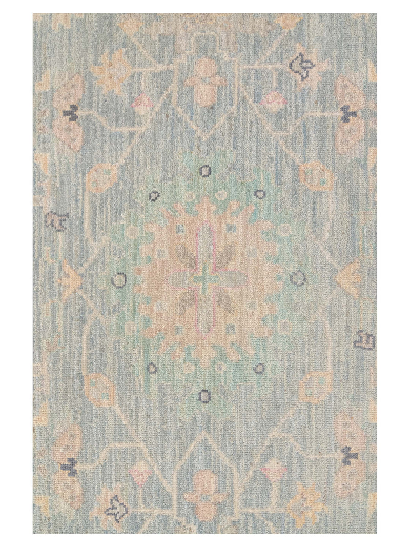 Pacific Ushak Wool Weft 43735 Sky Blue Beige Transitional Hand Knotted Rug