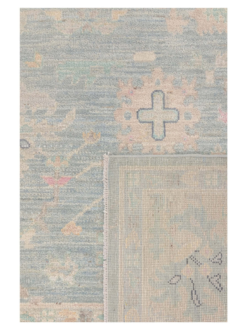 Pacific Ushak Wool Weft 43735 Sky Blue Beige Transitional Hand Knotted Rug