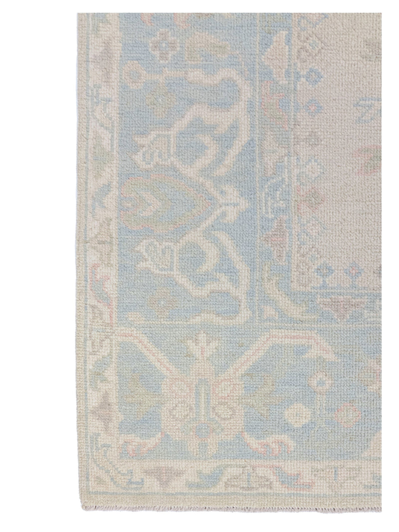Pacific Ushak Wool Weft 43736 Beige Sky Blue Transitional Hand Knotted Rug