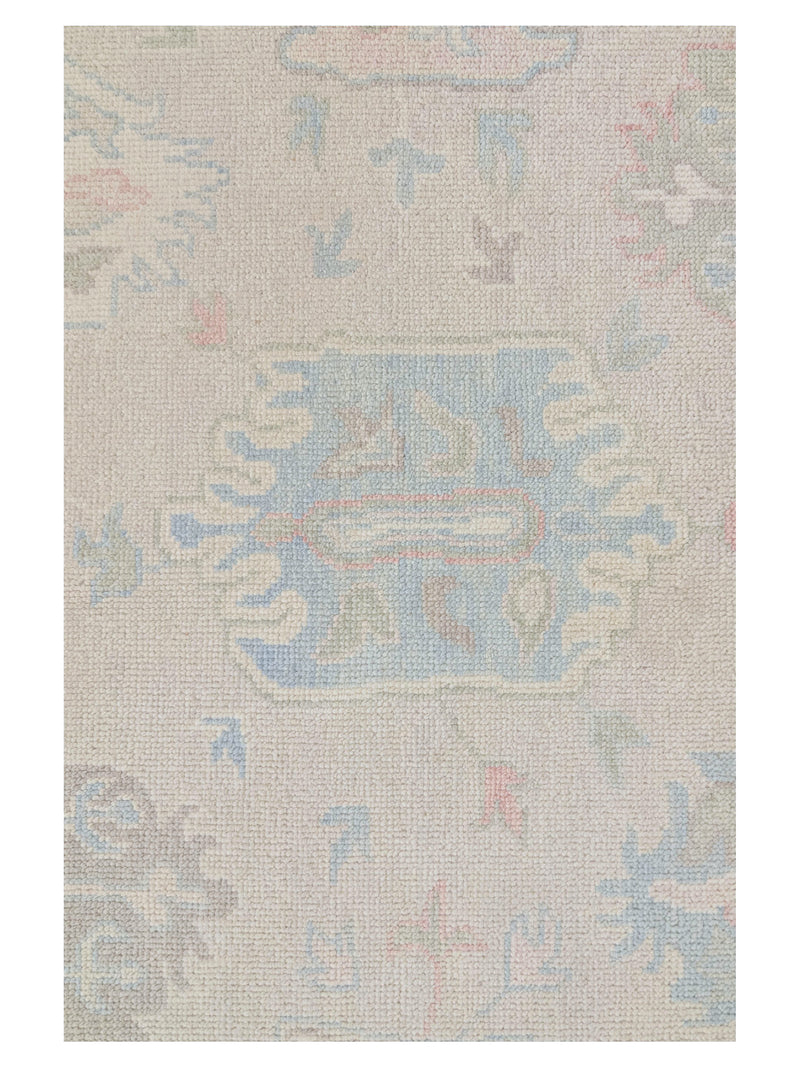 Pacific Ushak Wool Weft 43736 Beige Sky Blue Transitional Hand Knotted Rug