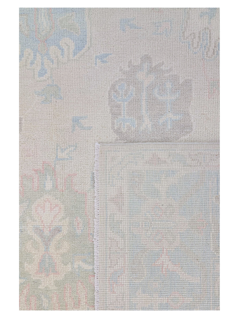 Pacific Ushak Wool Weft 43736 Beige Sky Blue Transitional Hand Knotted Rug