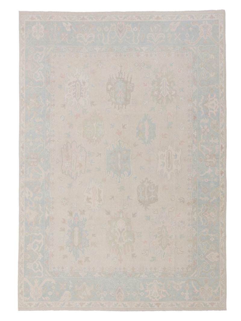 Pacific Ushak Wool Weft Beige Sky Blue Transitional