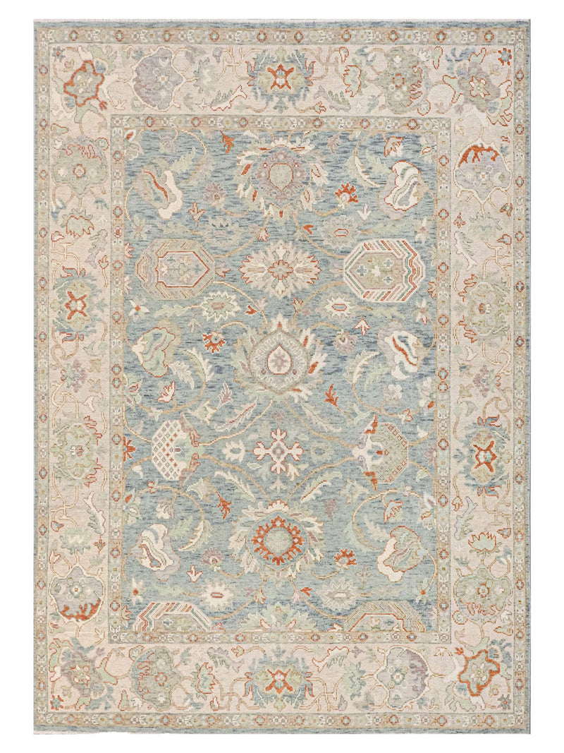 Pacific Ushak Wool Weft Blue Beige Transitional