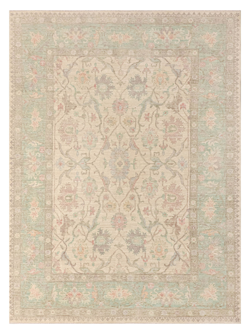 Pacific Ushak Wool Weft Ivory Teal Transitional