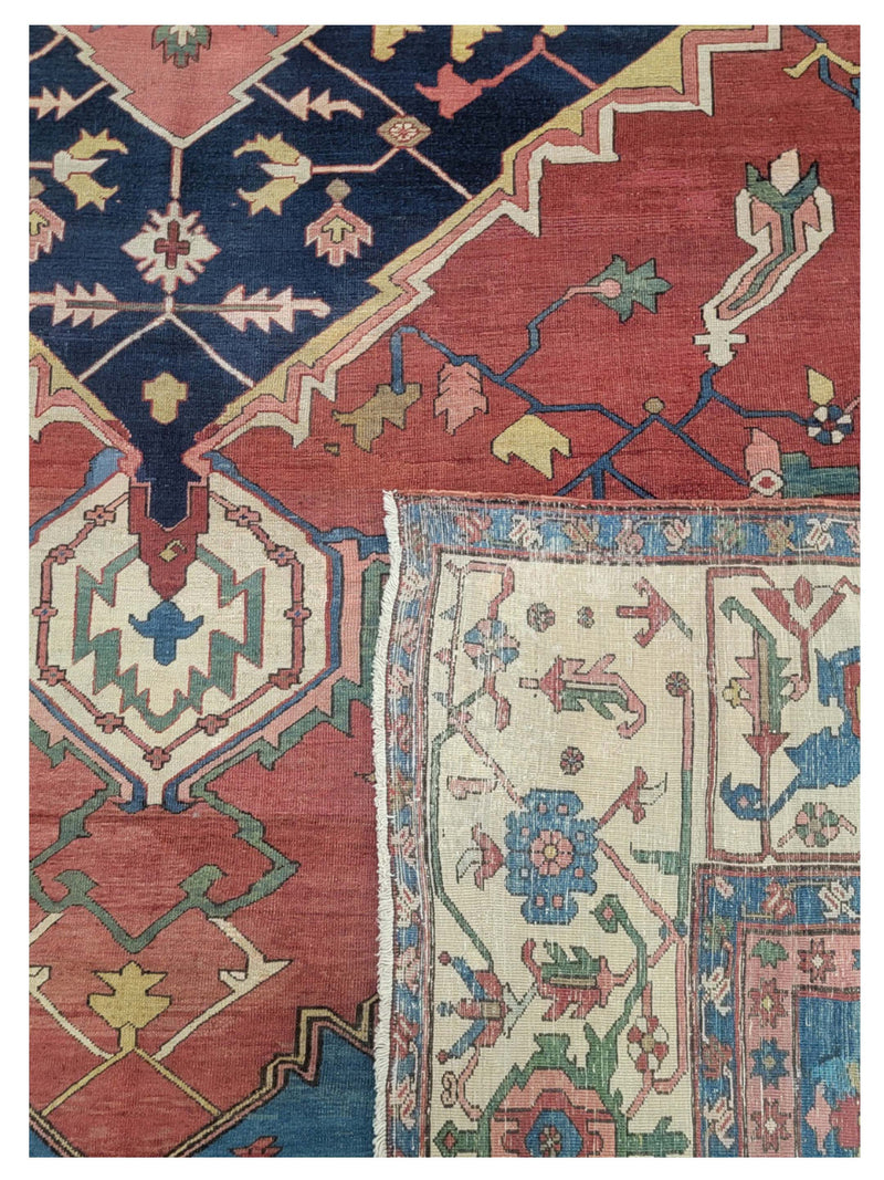 Fasa Antique Serapi 43800 Coral Ivory Transitional Antique Rug