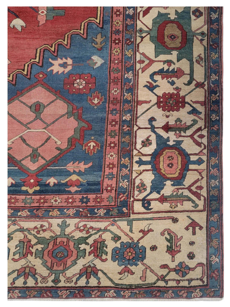 Fasa Antique Serapi 43800 Coral Ivory Transitional Antique Rug