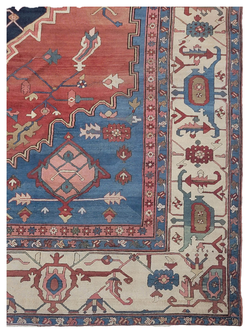 Fasa Antique Serapi 43800 Coral Ivory Transitional Antique Rug