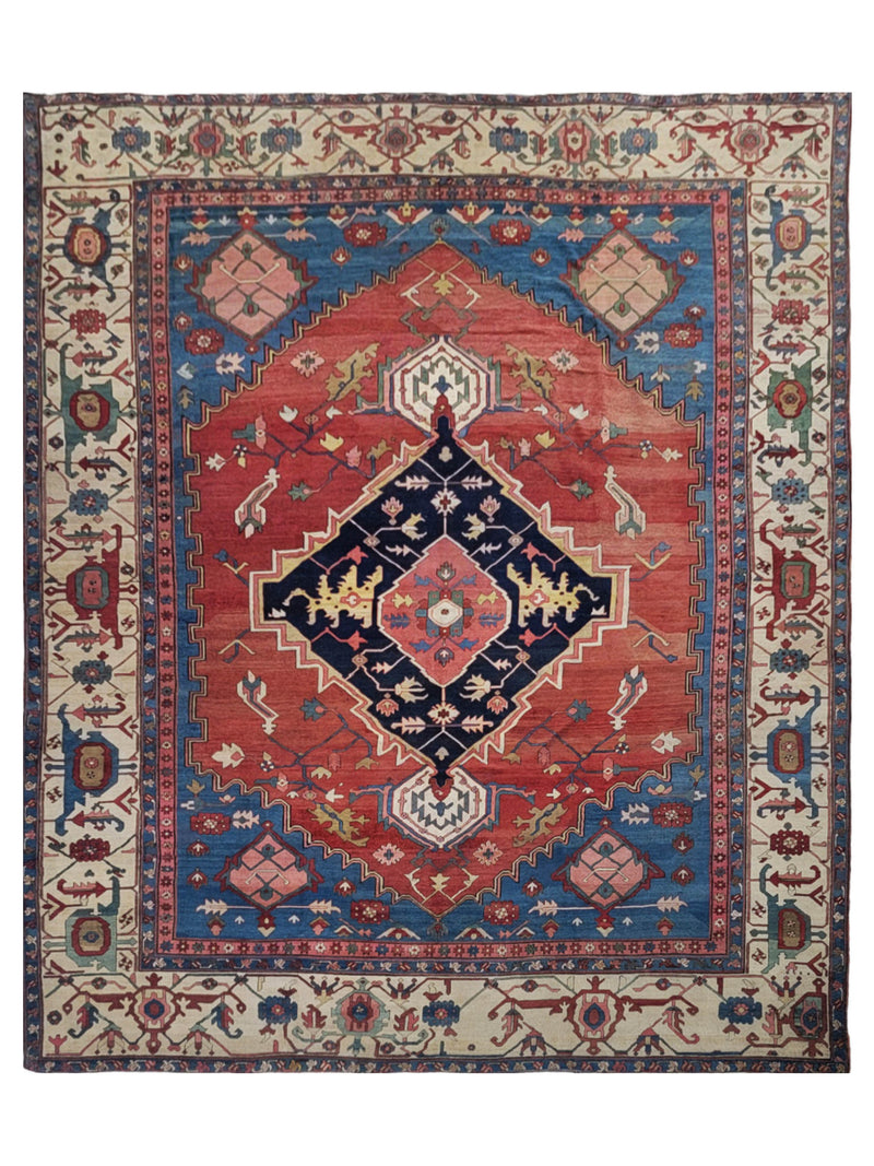 Fasa Antique Serapi 43800 Coral Ivory Transitional Antique Rug