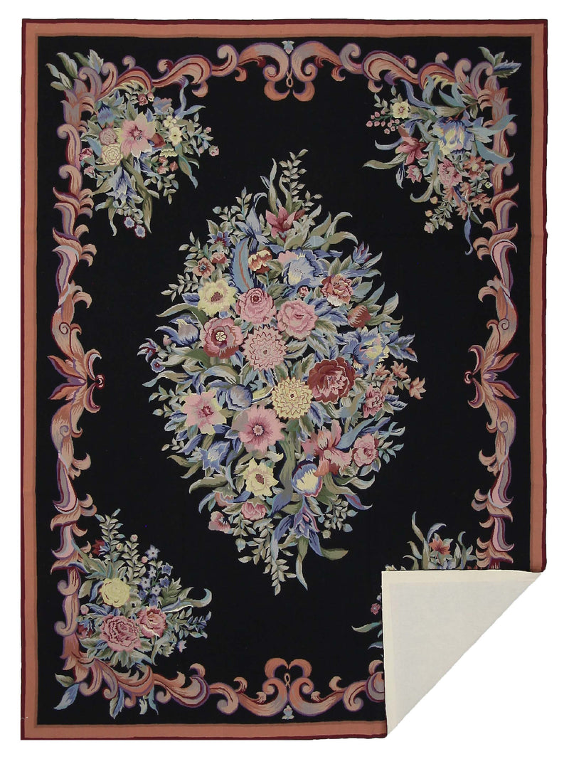 Pacific Needle Point 66817 Black Burgundy Tapestry Needle Point Rug