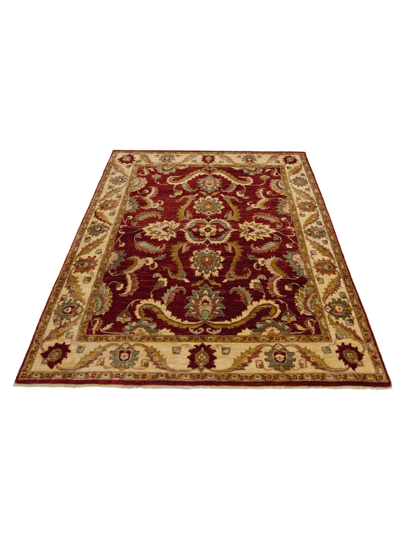 Pacific Peshawar 66895 Burgundy Ivory Traditional Hand Knotted Rug