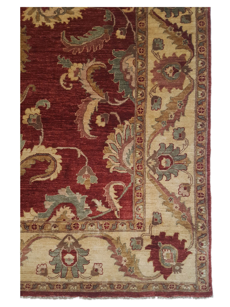 Pacific Peshawar 66895 Burgundy Ivory Traditional Hand Knotted Rug