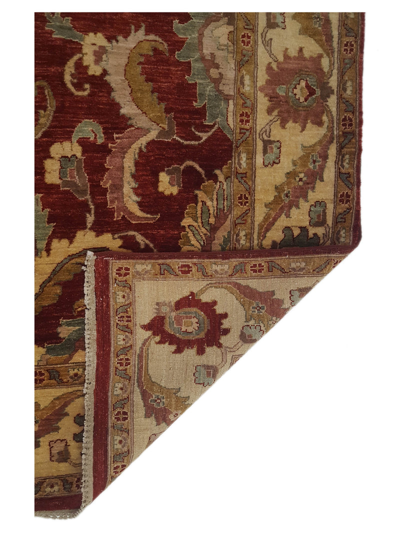 Pacific Peshawar 66895 Burgundy Ivory Traditional Hand Knotted Rug
