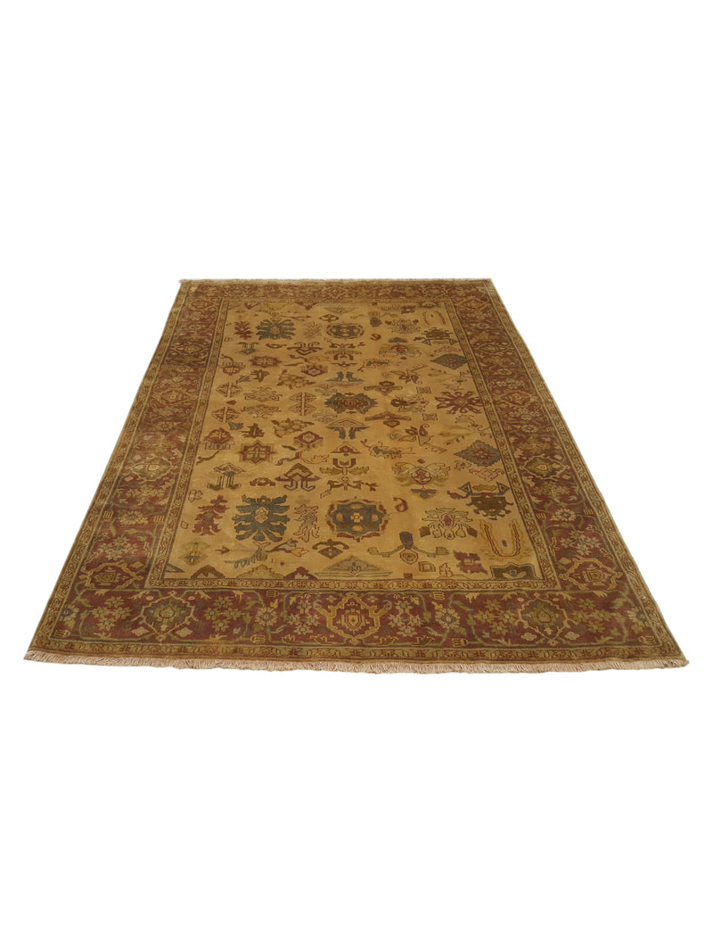 Pacific Ziegler 66911 Gold Burgundy Transitional Hand Knotted Rug