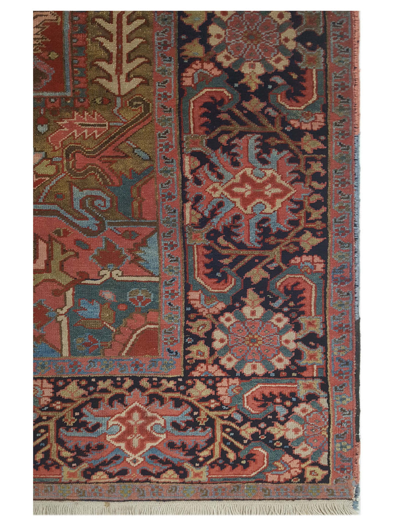 Pacific Heriz 67284 Coral Navy Traditional Hand Knotted Rug