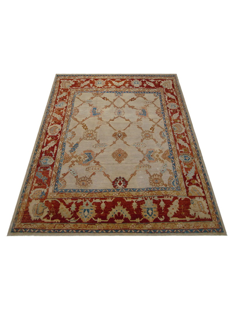 Pacific Ushak 67303 Beige Burgundy Traditional Hand Knotted Rug