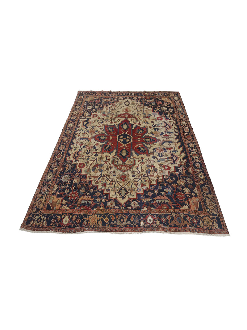 Fasa Antique Serapi 2442 Ivory Indigo Traditional Antique Rug